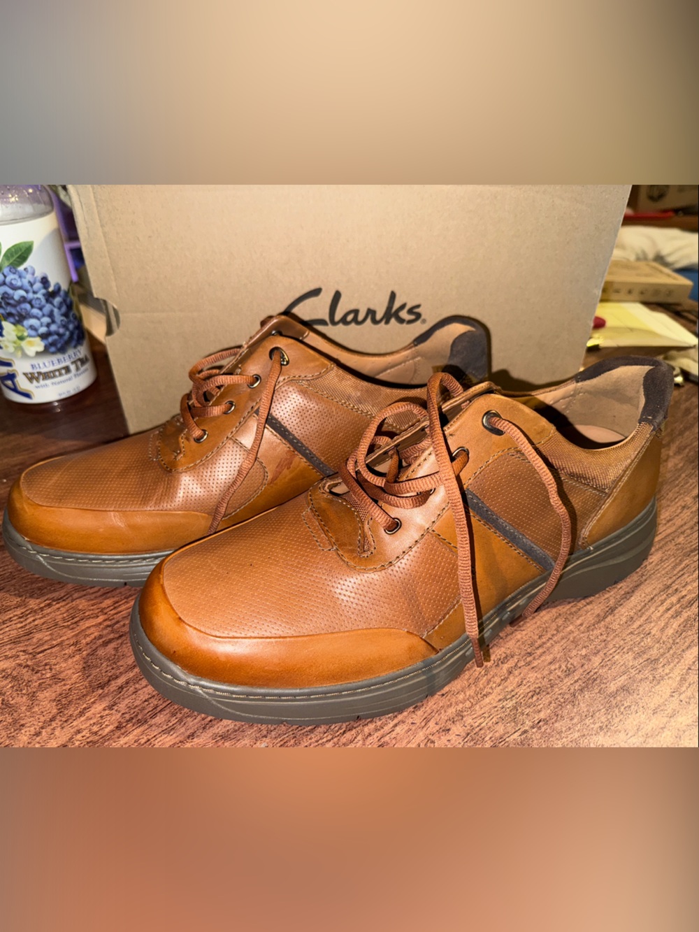 Clarks Men's Brown Leather Lace-Up Oxford Shoes unstructured air circulation new